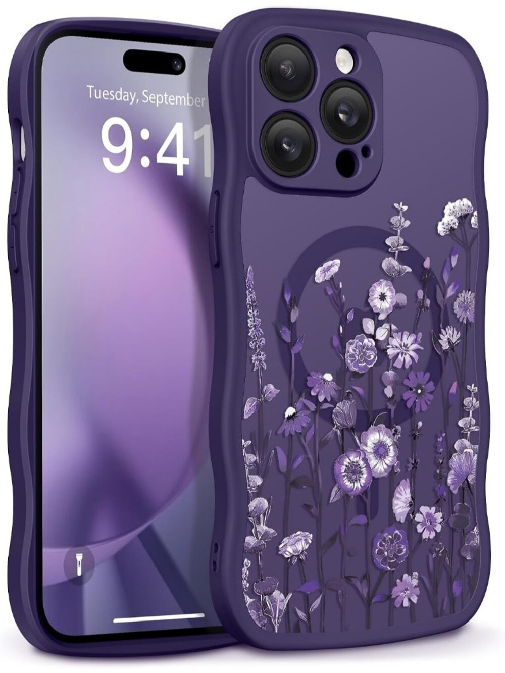 iPhone 14 Pro Floratopia/Deep Purple Compatible with MagSafe Translucent Case